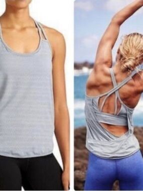Athleta Full Force Tank | Light Grey Perforated Open Back | Size XL
